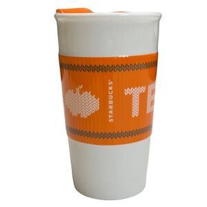 Starbucks 2016 Team PSL Orange White Ceramic 10oz Travel Tumbler Mug